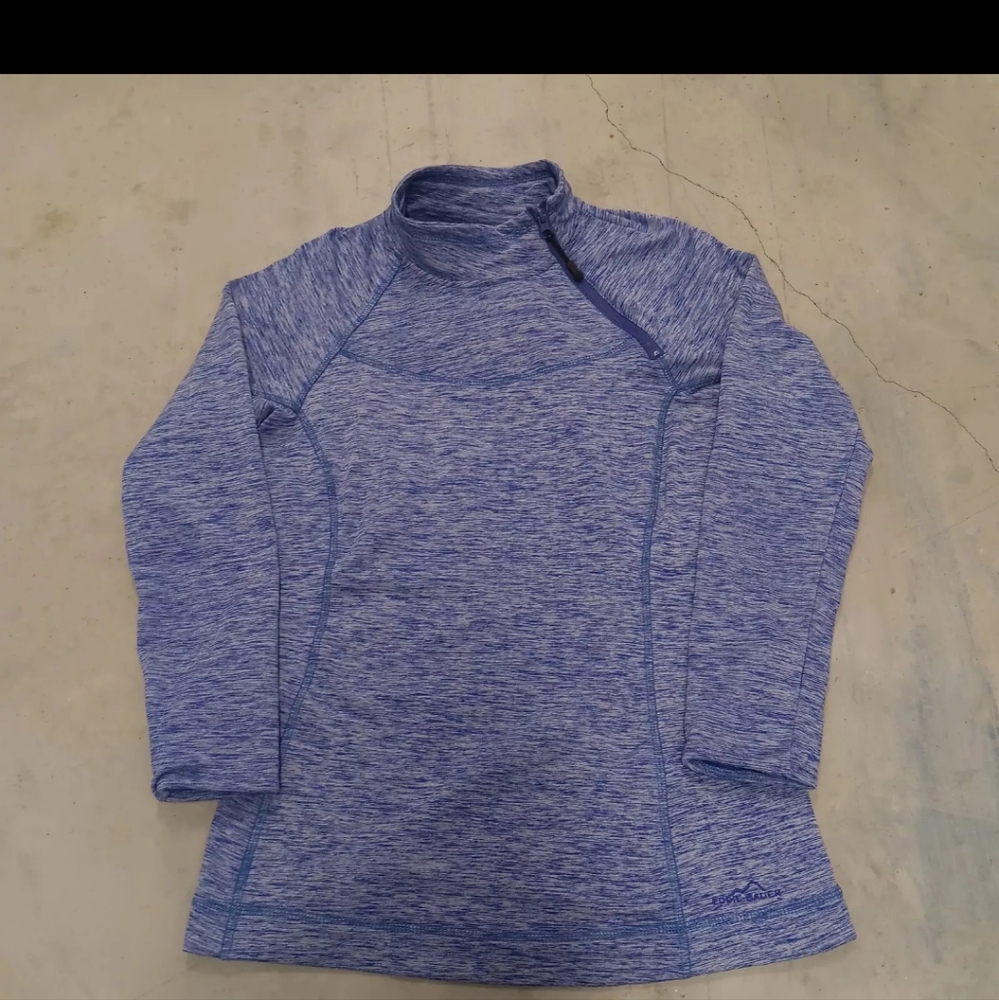 Eddie Bauer Sweatshirt Womens M Purple Diagonal Zip Pullover Thumb Holes Quilted
